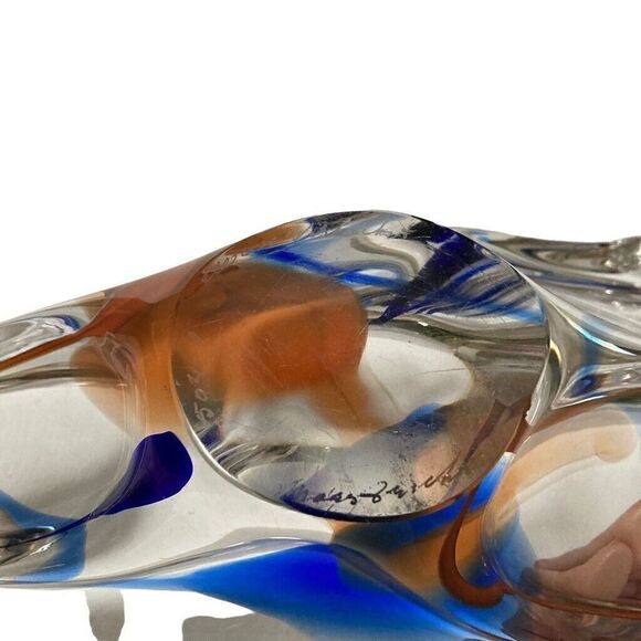 Retro Vintage Max Verboeket MCM Art Glass Fishtail Bowl Danish Signed 5x18 - Picture 8 of 9